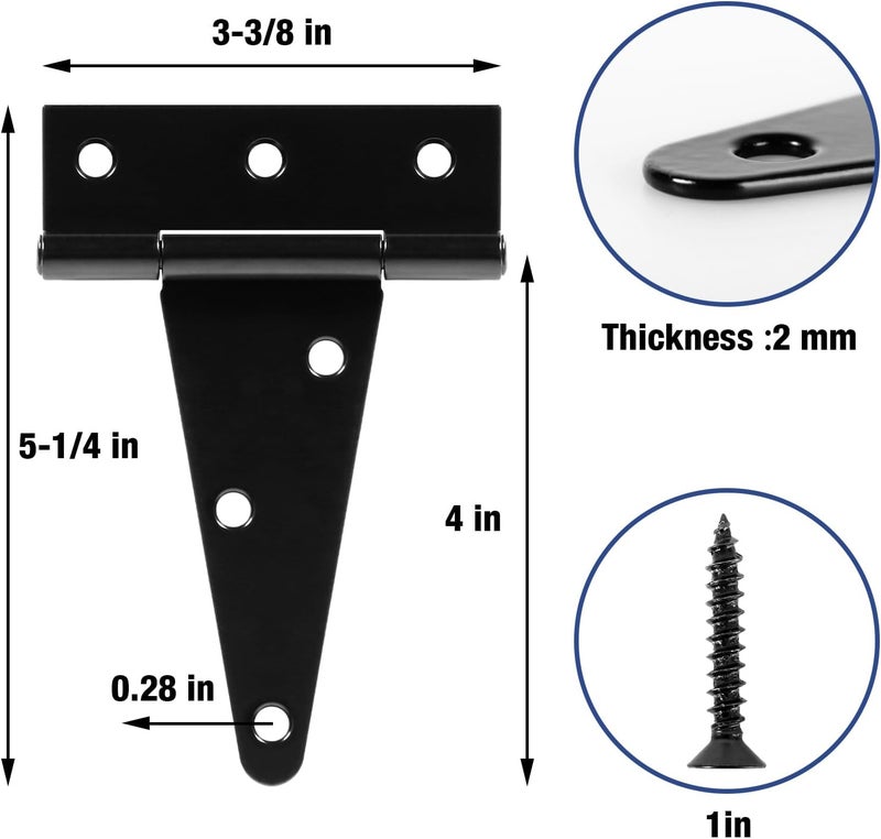 TDCHINGES 2 Pack 4 Inch T Hinge Heavy Duty Tool Bike Outdoor Storage Shed Door Hinges for Double Doors Wood Garden Gate Hinges Shed Windows Small Black Barn Fence Door Hinges Dutch Door Hardware Replacement - Image 2